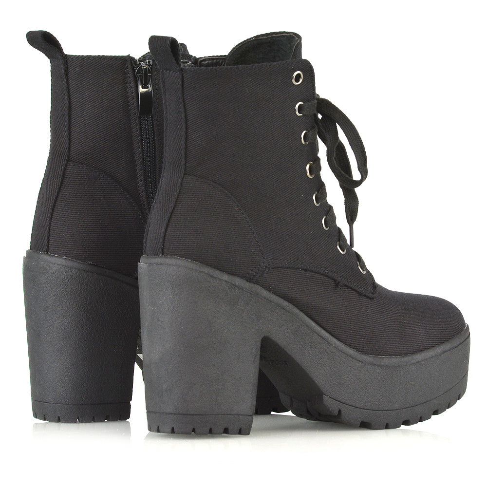 Bello perspex lace up block heel in black faux suede store