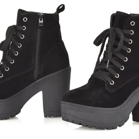 Merida Platform Block Heel Boots In Black XY London xylondon