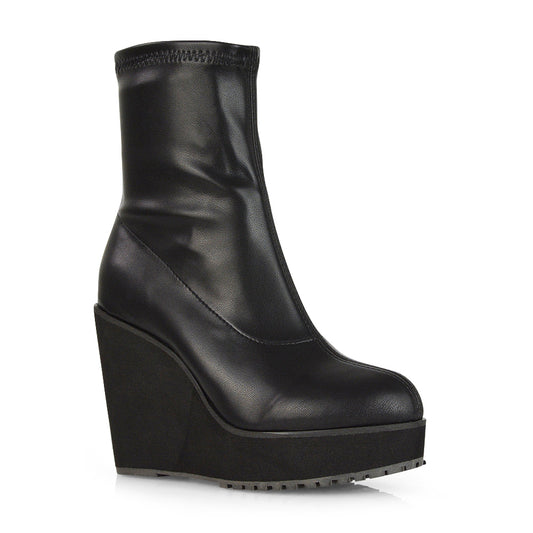 Black Synthetic Leather | XY London | ,,,,Black Heeled Boots, Black High Heeled Boots, Black Ankle Boots
