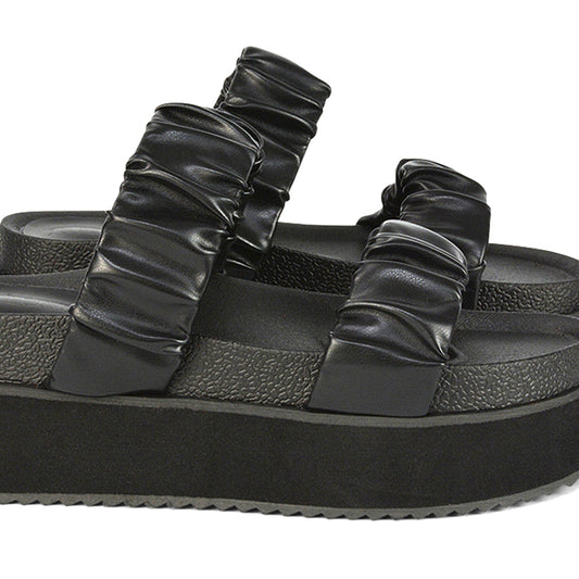 Black Synthetic Leather | XY London | Black Sandals,Black Flatforms,Black Flatform Sandals,Black Strappy Sandals,Black Slides