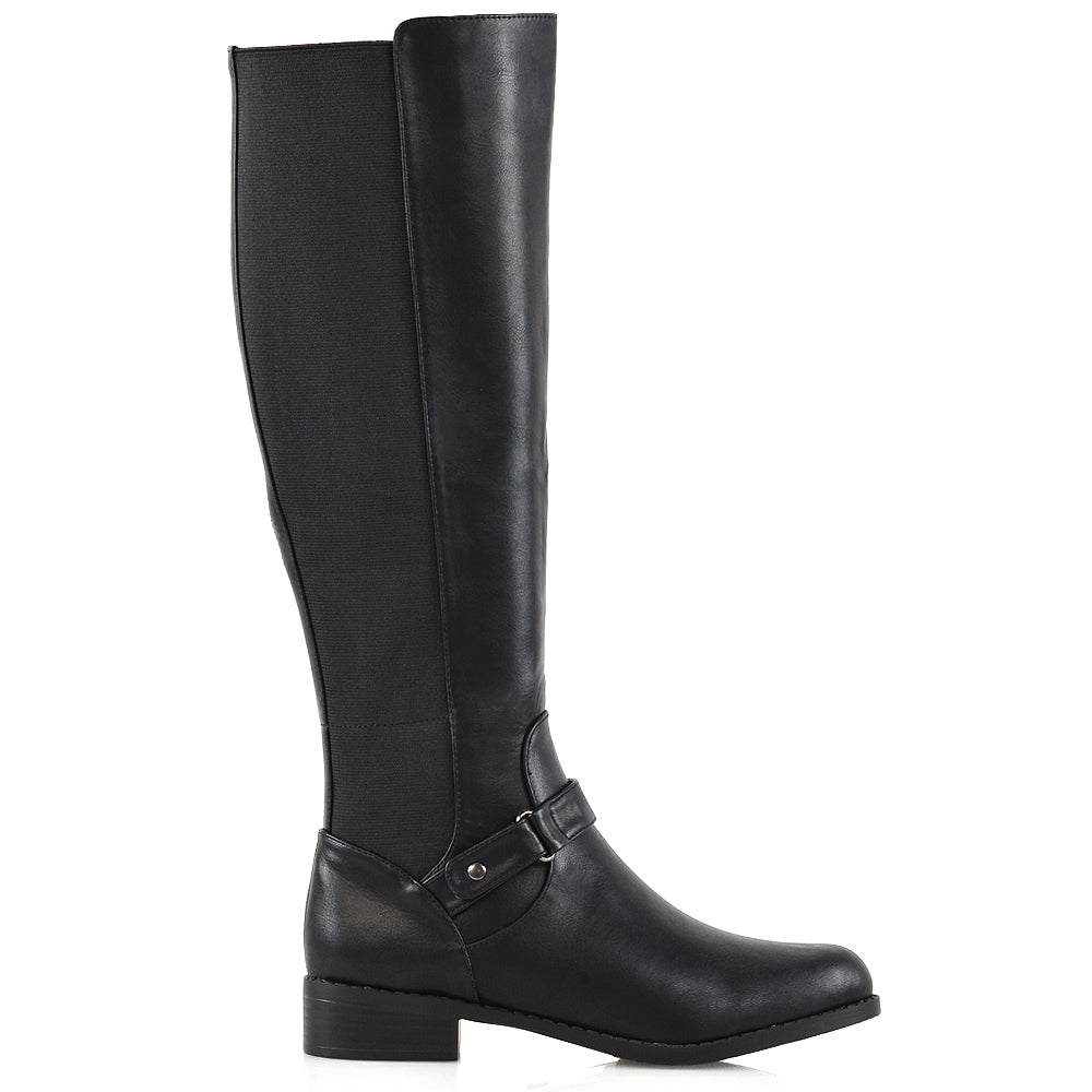 Black Synthetic leather | XY London | black knee high boots, black long boots, black boots