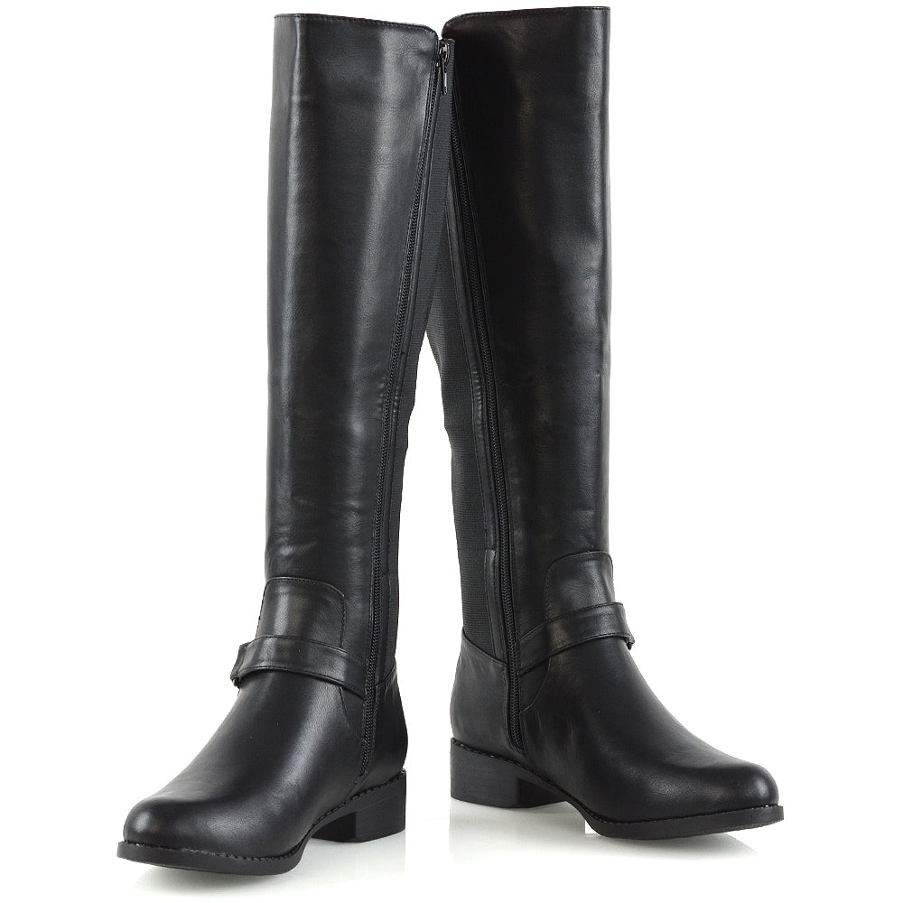 Black Synthetic leather | XY London | black knee high boots, black long boots, black boots
