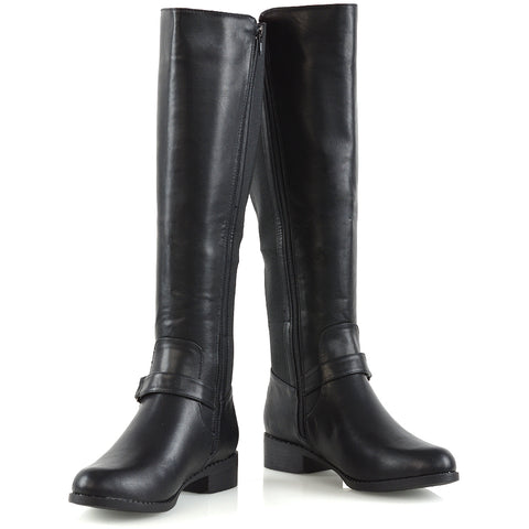 Black Synthetic leather | XY London | black knee high boots, black long boots, black boots