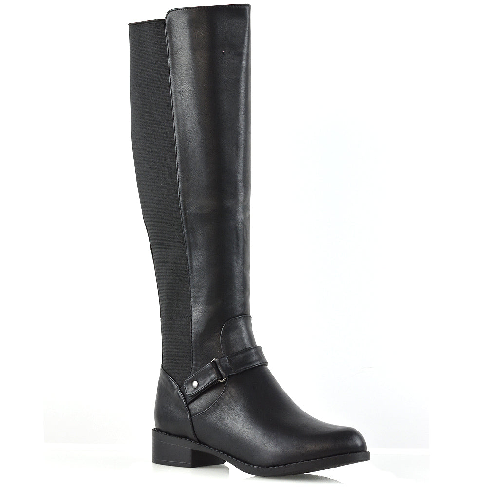 Black Synthetic leather | XY London | black knee high boots, black long boots, black boots