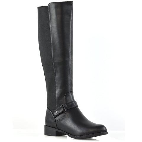 Black Synthetic leather | XY London | black knee high boots, black long boots, black boots
