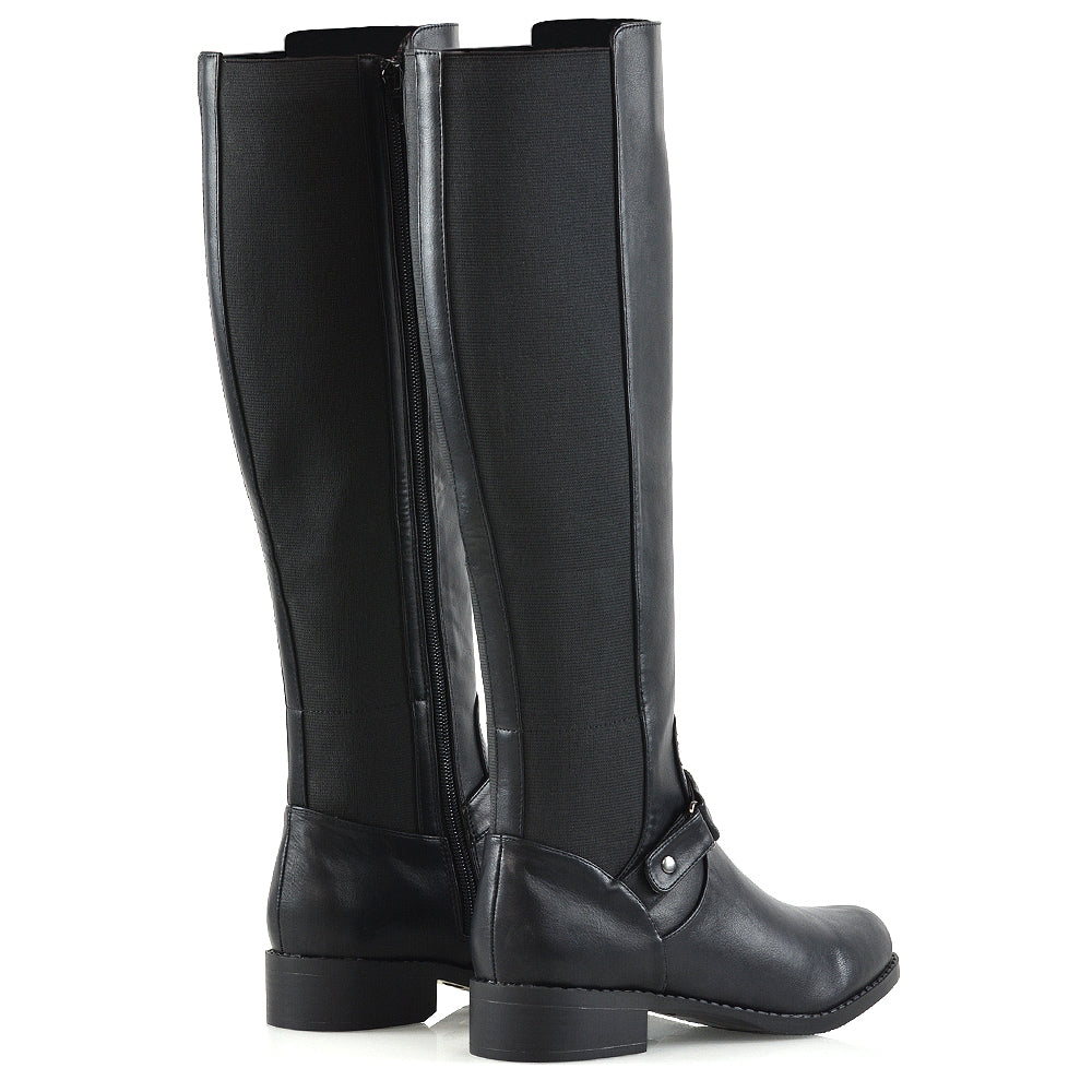 Black Synthetic leather | XY London | black knee high boots, black long boots, black boots