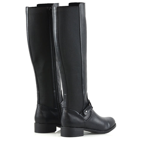 Black Synthetic leather | XY London | black knee high boots, black long boots, black boots