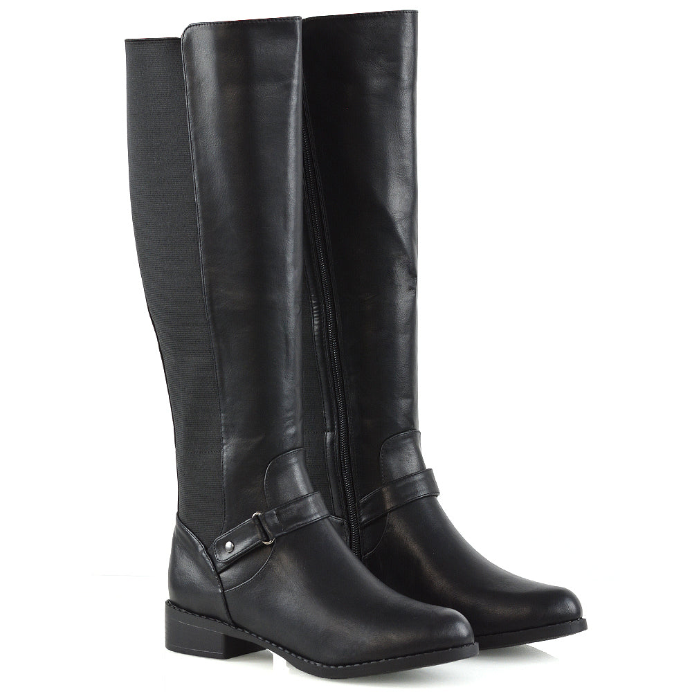 Black Synthetic leather | XY London | black knee high boots, black long boots, black boots