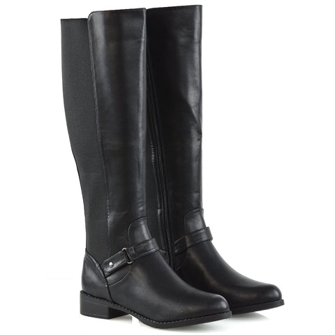 Black Synthetic leather | XY London | black knee high boots, black long boots, black boots