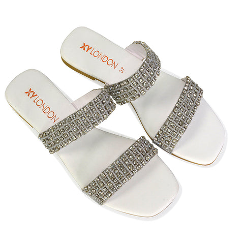 | XY London | black sandals,black sliders,black flat sandals,black diamante sandals