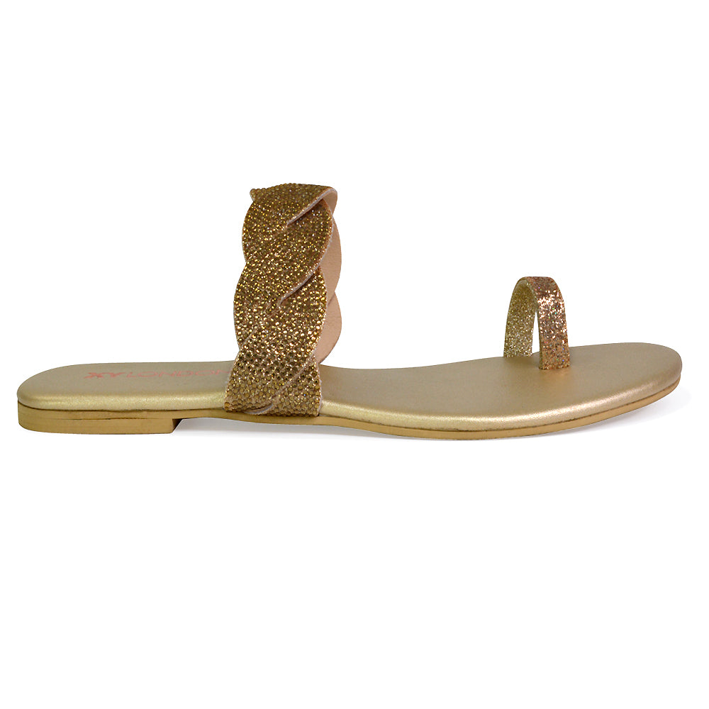 Gold  | XY London | gold sandals,gold toe post sandals,gold sparkly sandals,gold woven sandals,gold diamante sandals