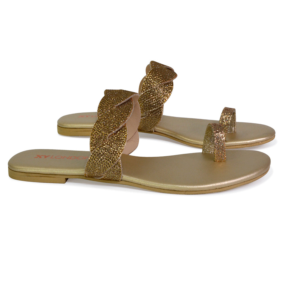 Gold  | XY London | gold sandals,gold toe post sandals,gold sparkly sandals,gold woven sandals,gold diamante sandals