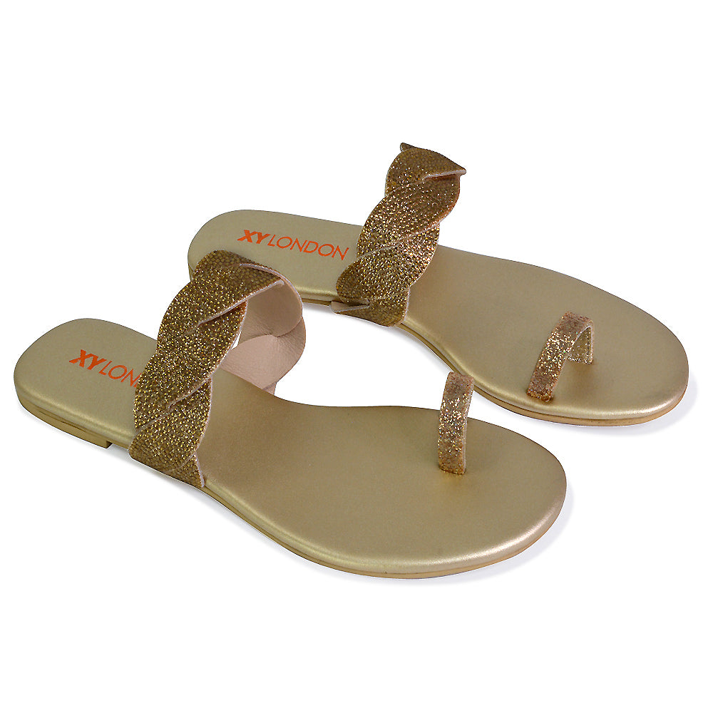 Gold  | XY London | gold sandals,gold toe post sandals,gold sparkly sandals,gold woven sandals,gold diamante sandals