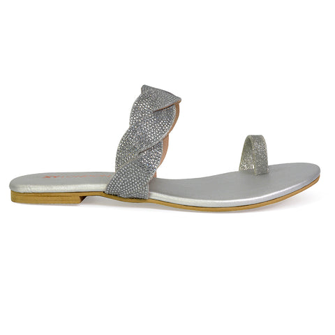 Silver  | XY London | silver sandals,silver toe post sandals,silver sparkly sandals,silver woven sandals,silver diamante sandals