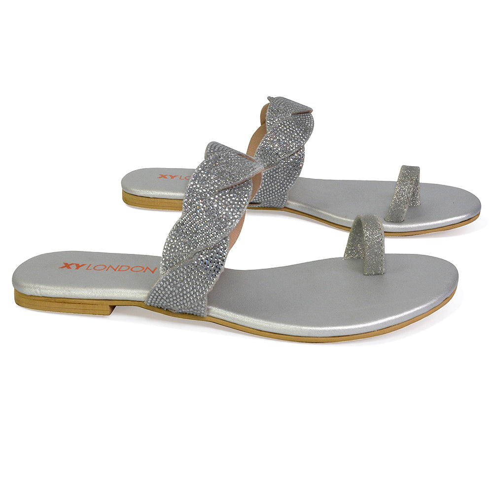 Gold  | XY London | gold sandals,gold toe post sandals,gold sparkly sandals,gold woven sandals,gold diamante sandals