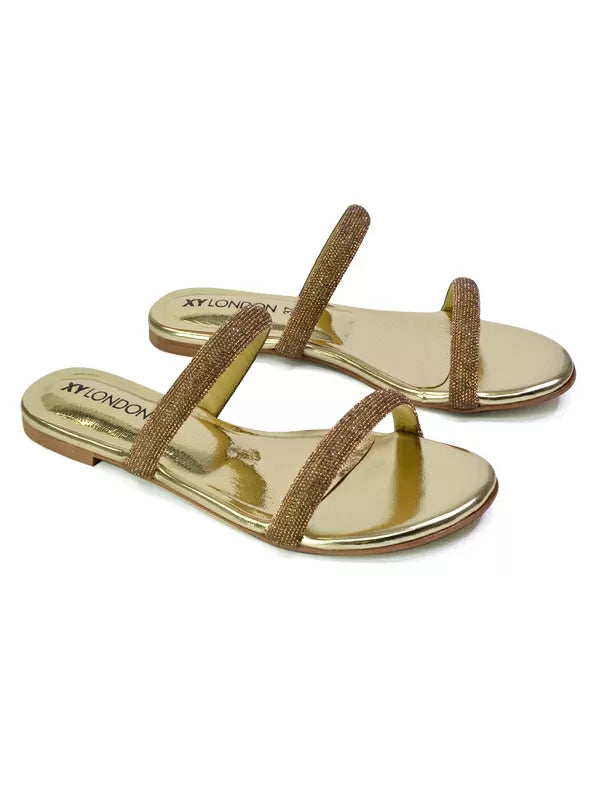 | XY London | gold sandals,gold flat sandals,gold diamante sandals,gold diamante flat sandals,gold bridal flats