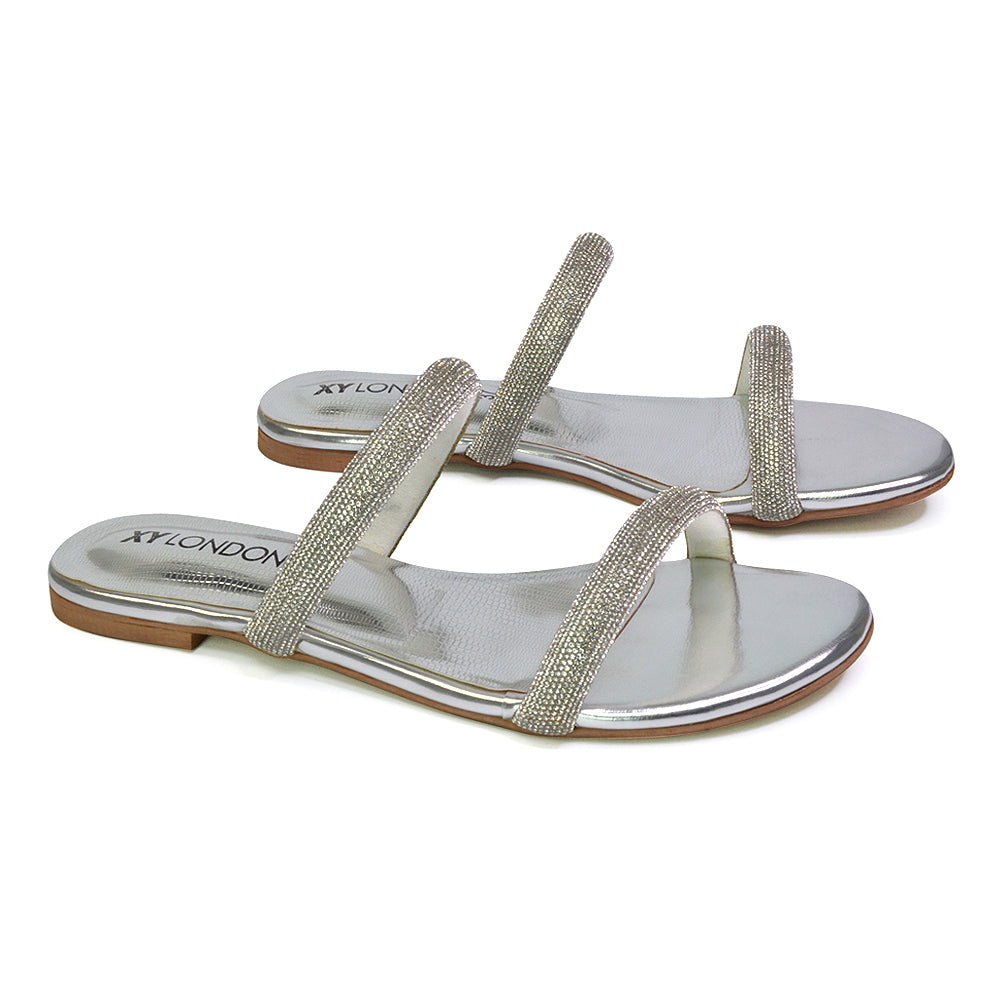 | XY London | silver sandals,silver flat sandals,silver diamante sandals,silver diamante flat sandals,silver bridal flats