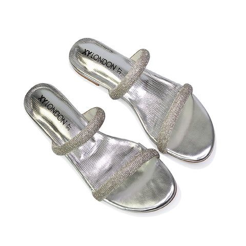 | XY London | silver sandals,silver flat sandals,silver diamante sandals,silver diamante flat sandals,silver bridal flats