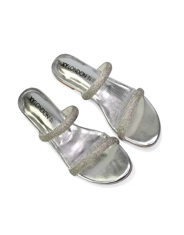 Silver slip on sandals sales