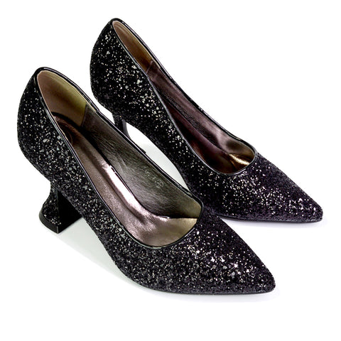 Black Glitter Shoes Sparkly Court Shoes XY London xylondon