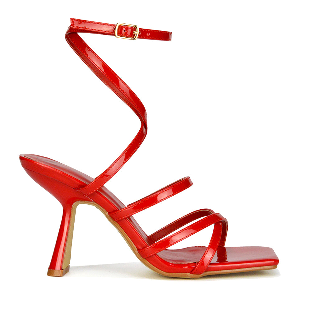 Red  | XY London | red heels,red high heels,red strappy heels,red square toe heels