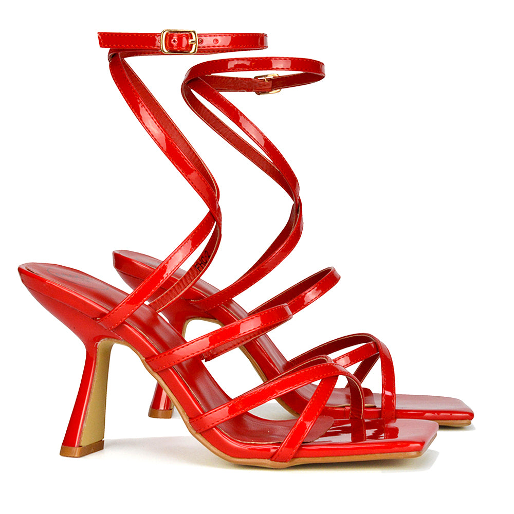 | XY London | white heels,white high heels,white strappy heels,white square toe heels