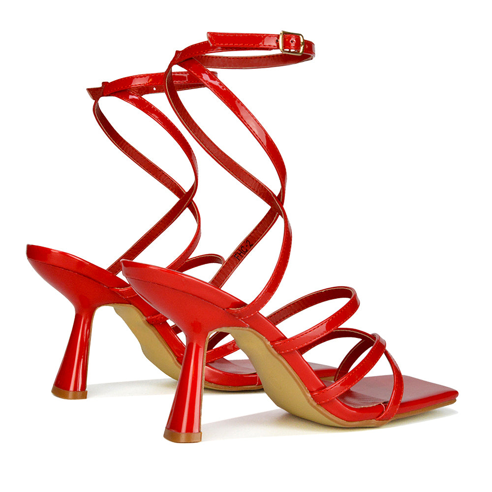 Brown | XY London | brown heels,brown high heels,brown strappy heels,black square toe heels
