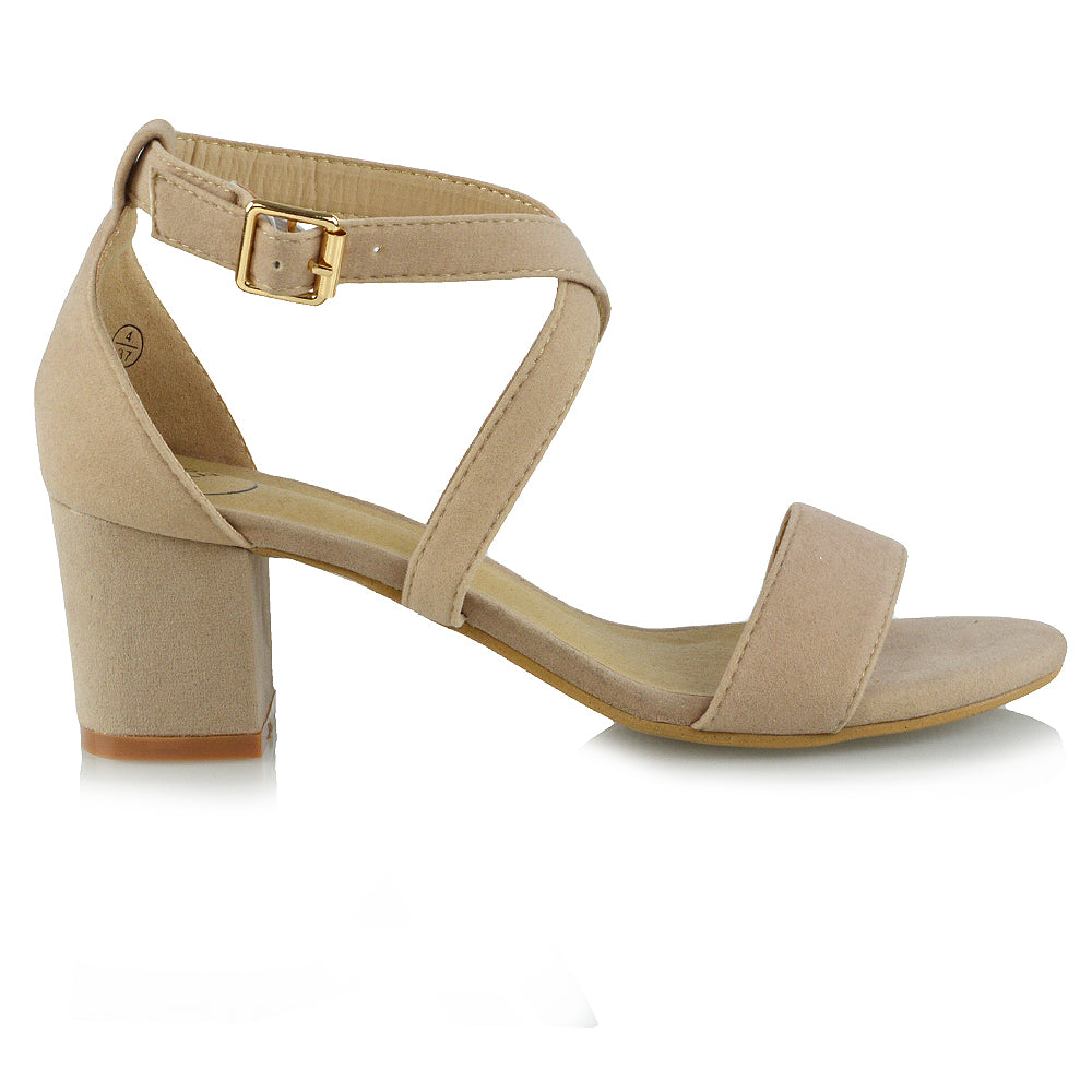 | XY London | Strappy Heels,Nude Suede Low Heels,Faux Suede heels