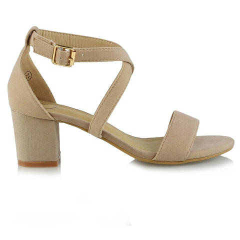 | XY London | Strappy Heels,Nude Suede Low Heels,Faux Suede heels
