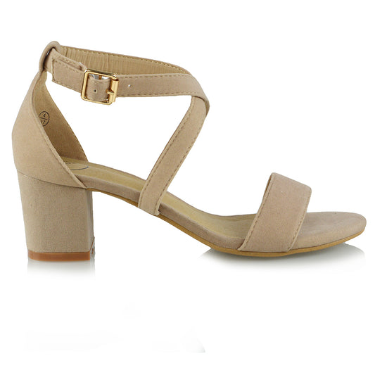| XY London | Strappy Heels,Nude Suede Low Heels,Faux Suede heels