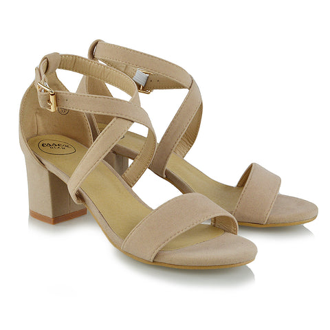| XY London | Strappy Heels,Nude Suede Low Heels,Faux Suede heels