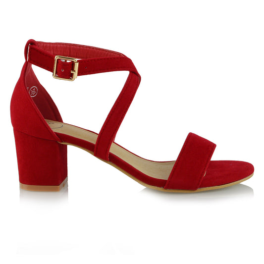 | XY London | Strappy Heels,Red Low Heels,Faux Suede heels
