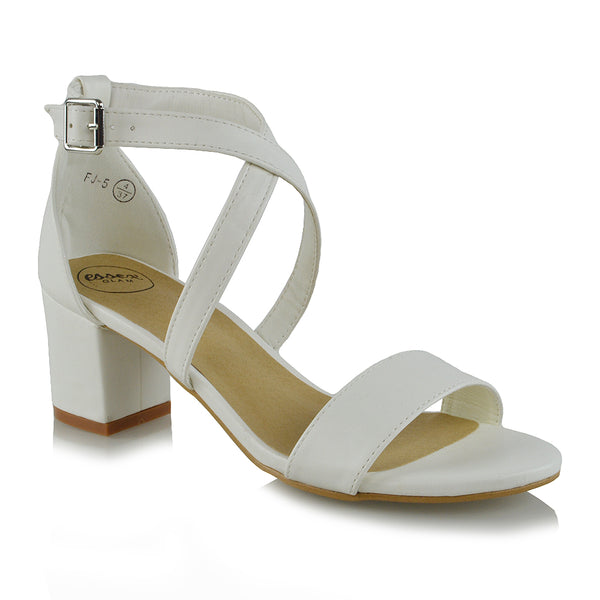 JORDYN CROSS OVER BUCKLE STRAP CHUNKY LOW BLOCK HEELS PU