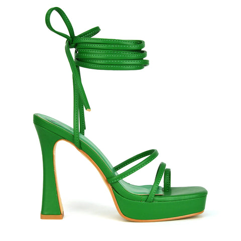 Green Synthetic Leather | XY London | green heels,green high heels,green platform heels,green lace up heels
