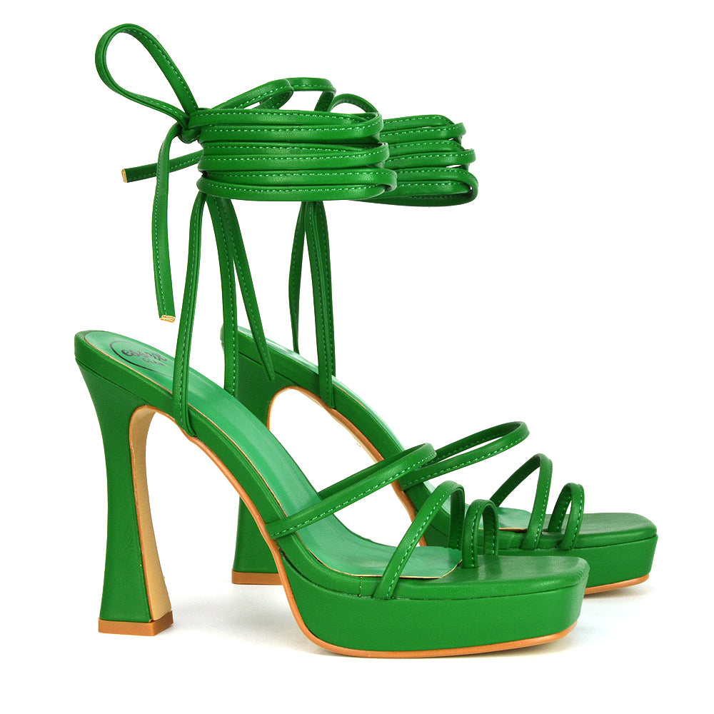 Green Synthetic Leather | XY London | green heels,green high heels,green platform heels,green lace up heels