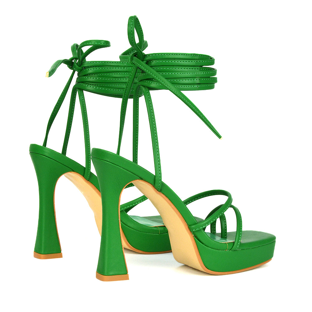Green Synthetic Leather | XY London | green heels,green high heels,green platform heels,green lace up heels