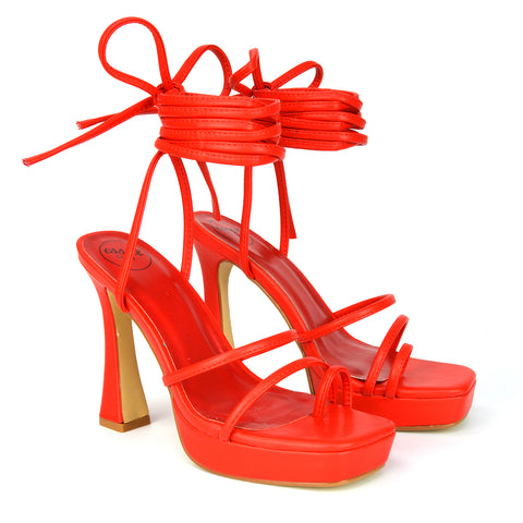 | XY London | orange heels,orange high heels,orange platform heels,orange lace up heels