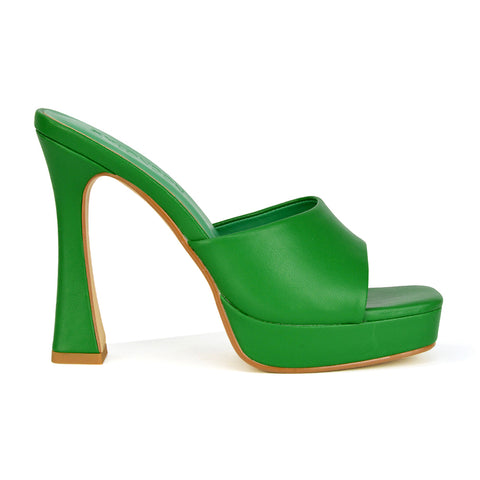 | XY London | green mules,green mule heels,green square toe heels,green block heels