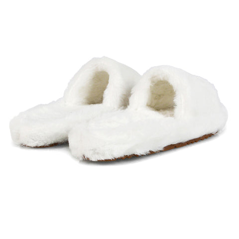 White  | XY London | white sliders,faux fur slippers,peep toe slippers in white,white cosy slippers