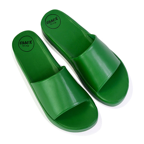 Green | XY London | green sandals,green flatforms,green sliders,green flat sandals