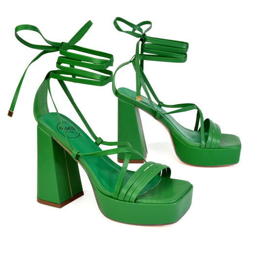 Green  | XY London | green heels,green high heels,green lace up heels,green platform heels