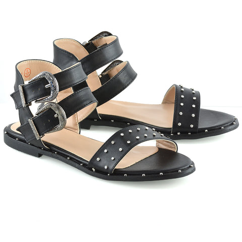 Black | XY London | womens shoes ,ladies flat sandals ,gladiator sandals,studded sandals,summer sandals