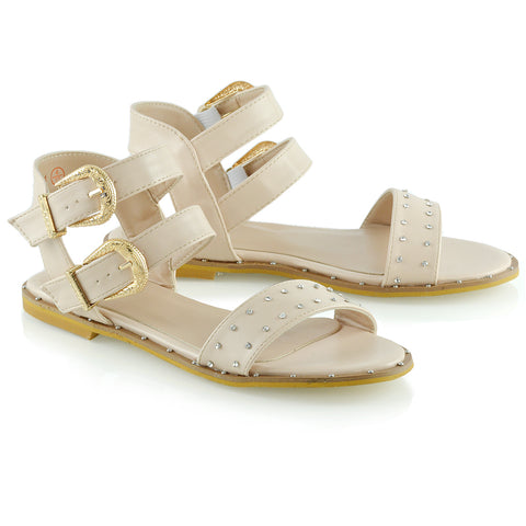 | XY London | nude sandals,chunky buckle sandals ,flat sandals ,