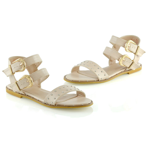 | XY London | nude sandals,chunky buckle sandals ,flat sandals ,