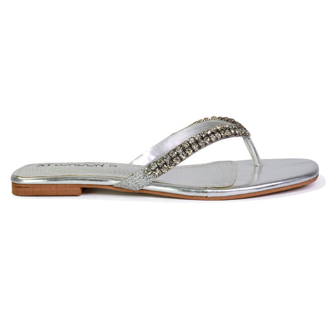 | XY London | silver sandals,silver flat sandals,silver diamante sandals,silver diamante flat sandals,silver flip flops