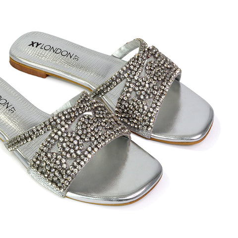 Gold | XY London | gold sandals,gold sliders,gold flat sandals,gold diamante sandals,gold diamante flat sandals