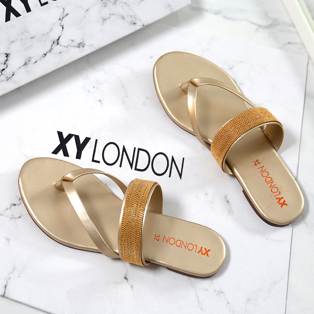 Stylish Flip Flops for Women – Trendy & Comfortable XY London Sandals 4 k137 gold 7 8