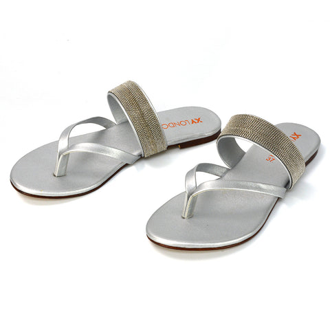 | XY London | Silver Flat Sandals,Silver Strappy Sandals,Silver Diamante Sandals,Silver Embellished Sandals,Silver Toe Post Sandals,Silver Diamante Strap Sandals