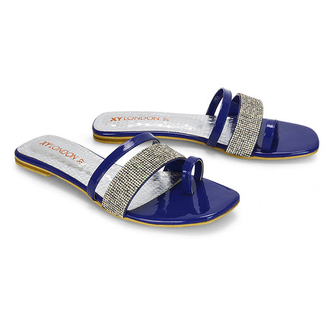Navy  | XY London | navy blue womens sandals ,diamante strap sandals ,slip on toe post sandals,navy patent sandals