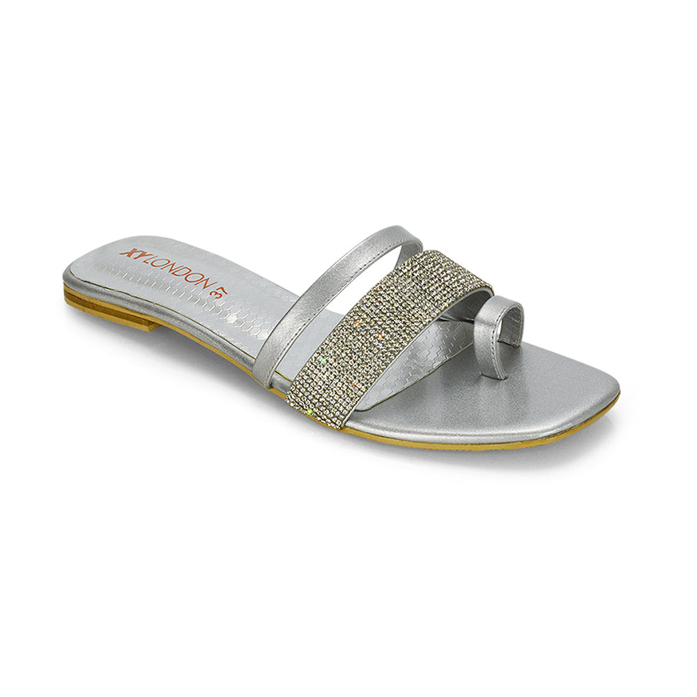 Silver  | XY London | slip on sandals,flat sandals ,summer sandals,silver flats
